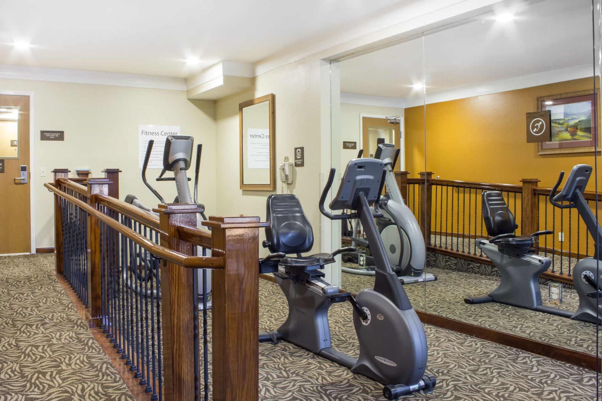 There are a lot of exercise bikes in the gym.