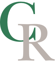 Interlocking green C and beige R letters in a serif logo