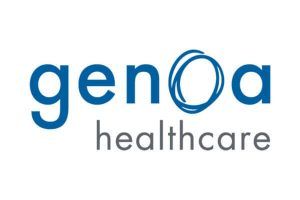 The genoa healthcare logo is blue and white on a white background.