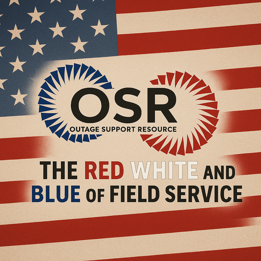 Logo for Outage Support Resource with US flag background. Red, white and blue.