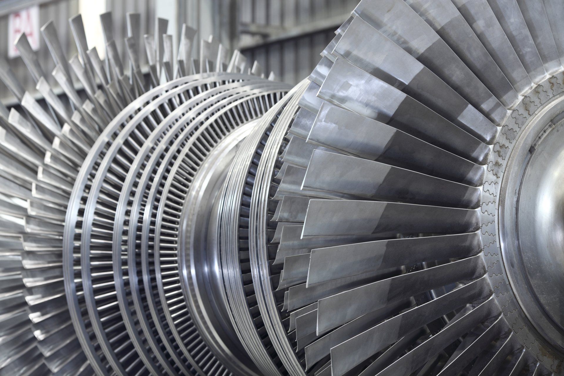 A close up of a turbine with a lot of blades