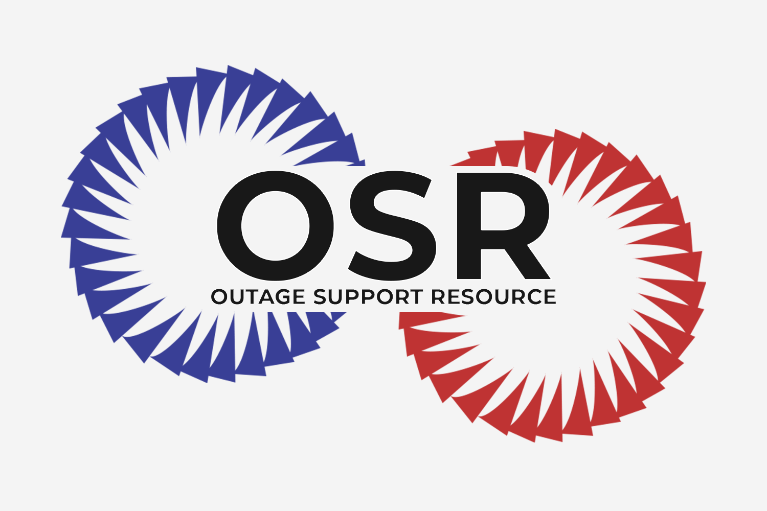 The logo for the osr outage support resource is blue and red.