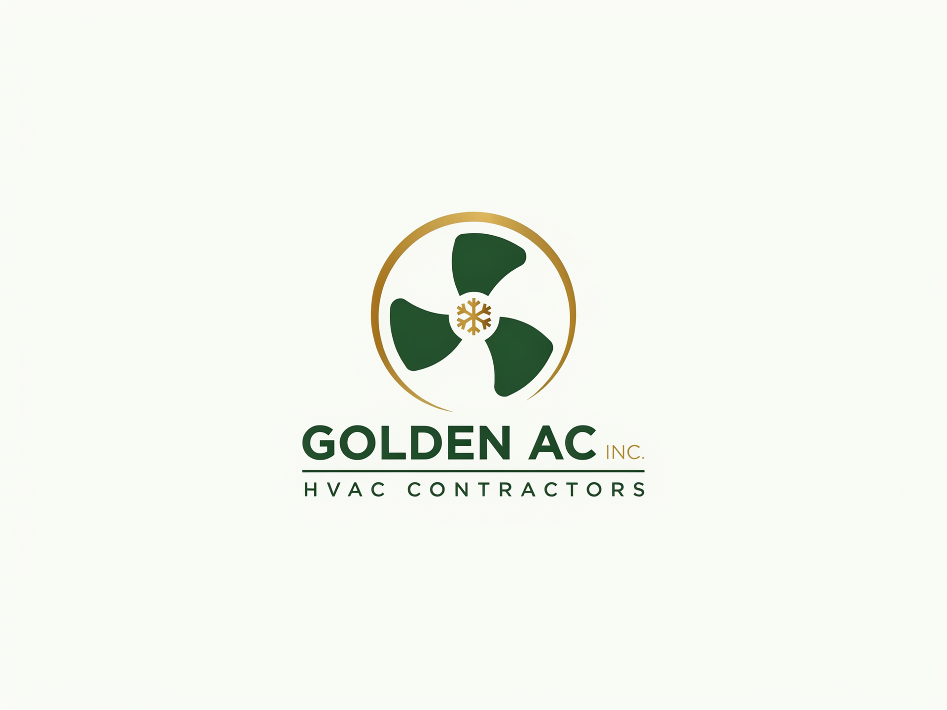 Golden AC HVAC Contractors logo in green, gold, and white with circular leaf emblem