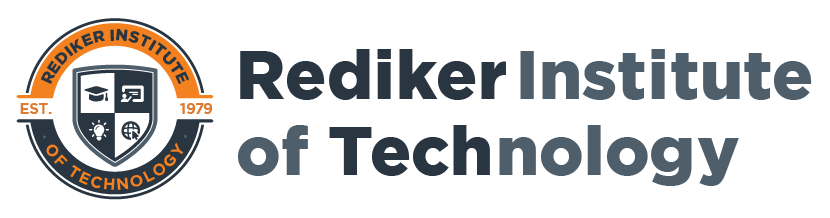 Rediker Institute of Technology logo with shield emblem and black text on a white background