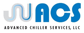 Logo of Advanced Chiller Services, LLC: Blue "ACS" text and a wave design, with the company name underneath.