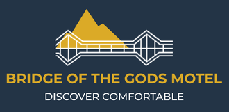 A logo for the bridge of the gods motel