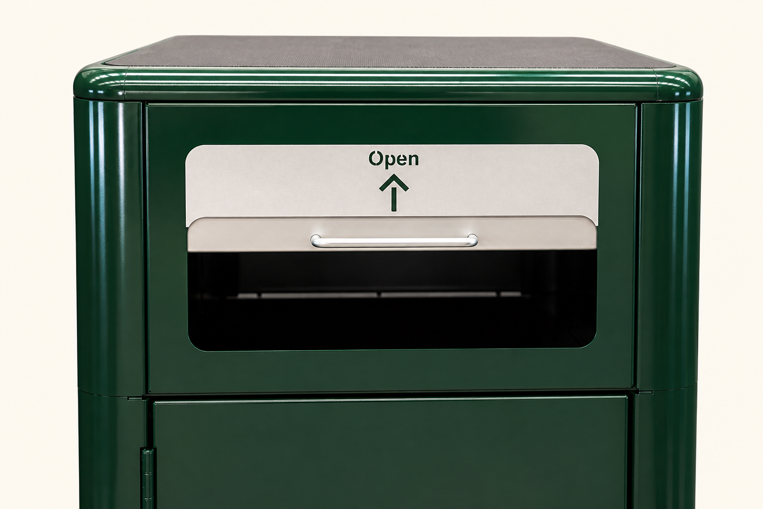 BioBin with an open mail slot and “Open” label on the front