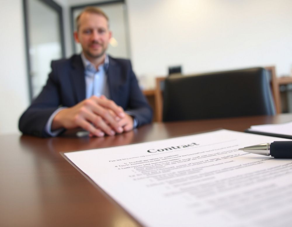 Contract on a Table With a Pen; Businessman in a Suit  — Wingman Conveyancing in Woodroffe, NT
