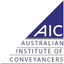 Logo of Australian Institute of Conveyancers: blue triangle with 