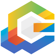 A colorful hexagon with a white letter g inside of it