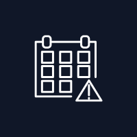 Calendar icon with an exclamation point, indicating an important date or event.