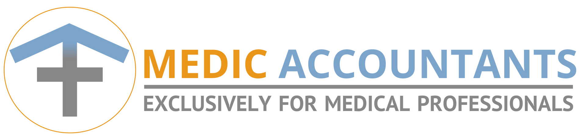 Logo for Medic Accountants: Icon of a cross/roof in a circle, text "Medic Accountants - Exclusively for Medical Professionals".