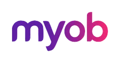 MYOB logo in purple and pink gradient.