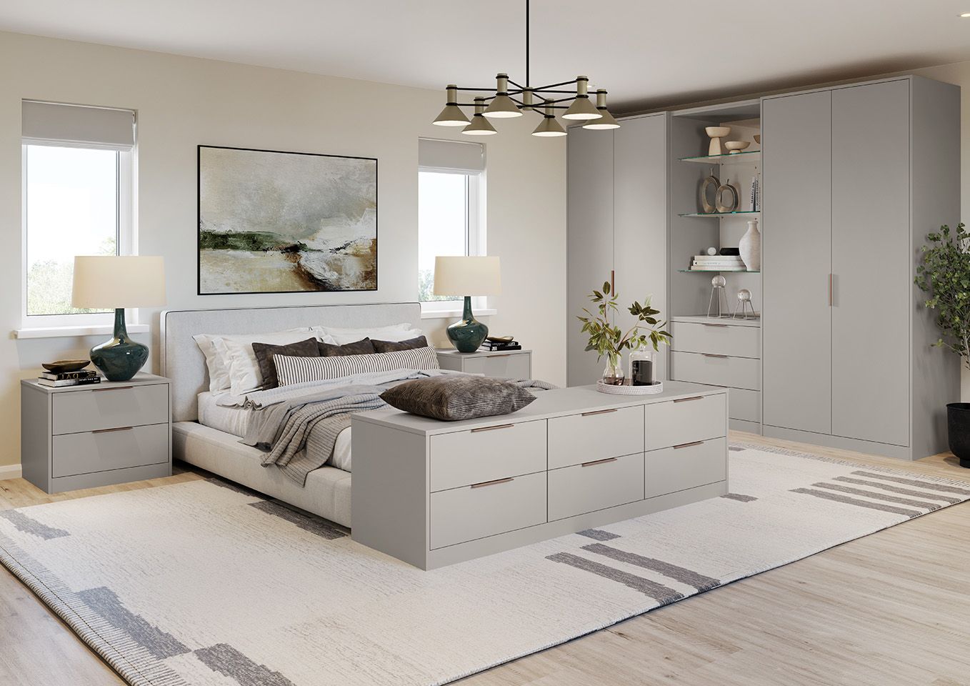 There is a large bed in the middle of the room.