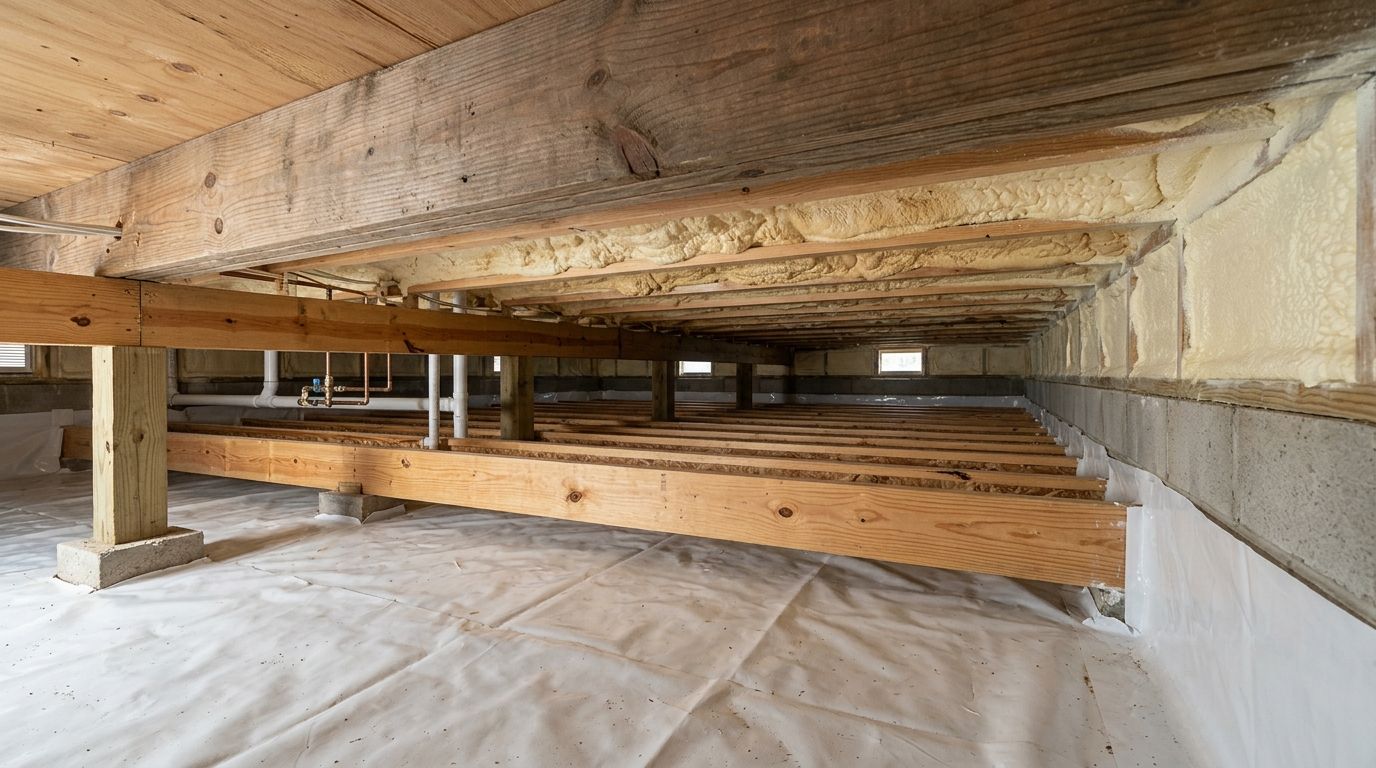 Completed crawl space floor and perimeter insulation in Conroe Texas