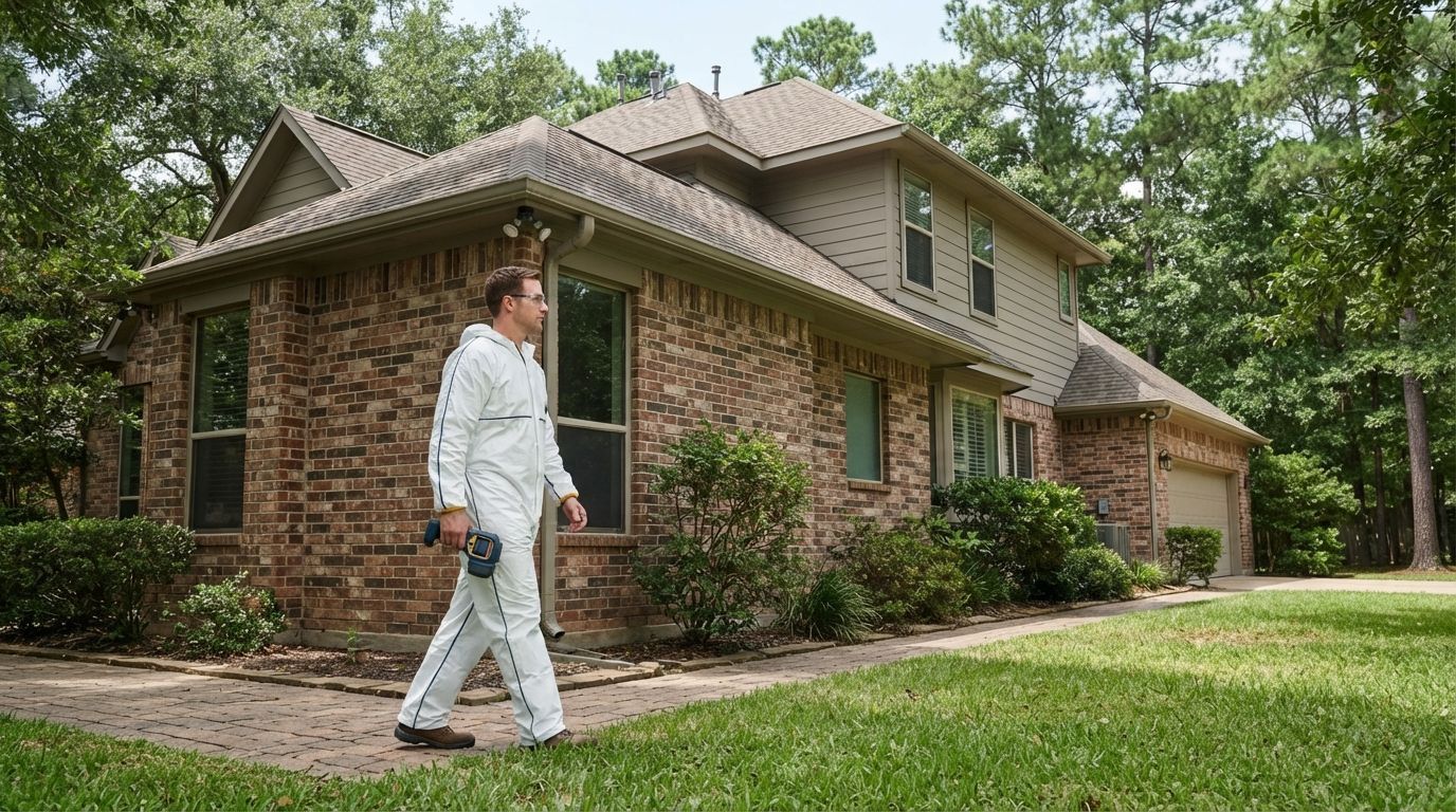 Insulation technician assessing a residential property in Conroe Texas