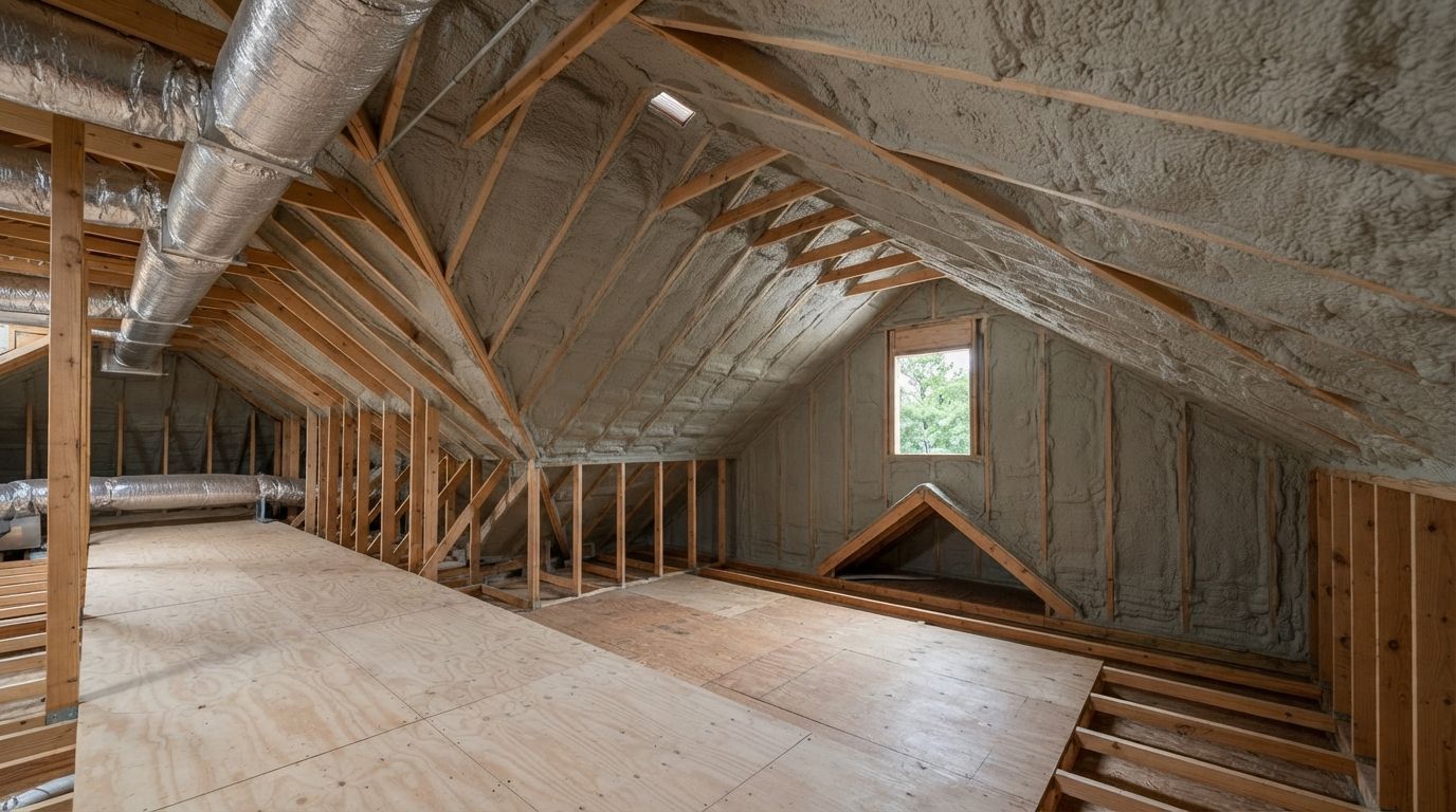 Completed attic spray foam insulation project in The Woodlands Texas