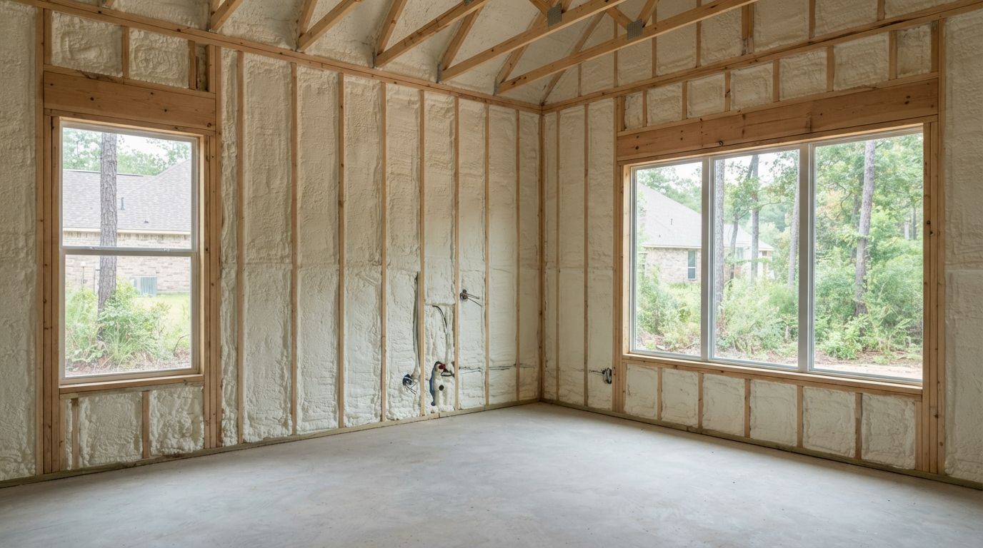 Completed wall spray foam insulation project in The Woodlands Texas