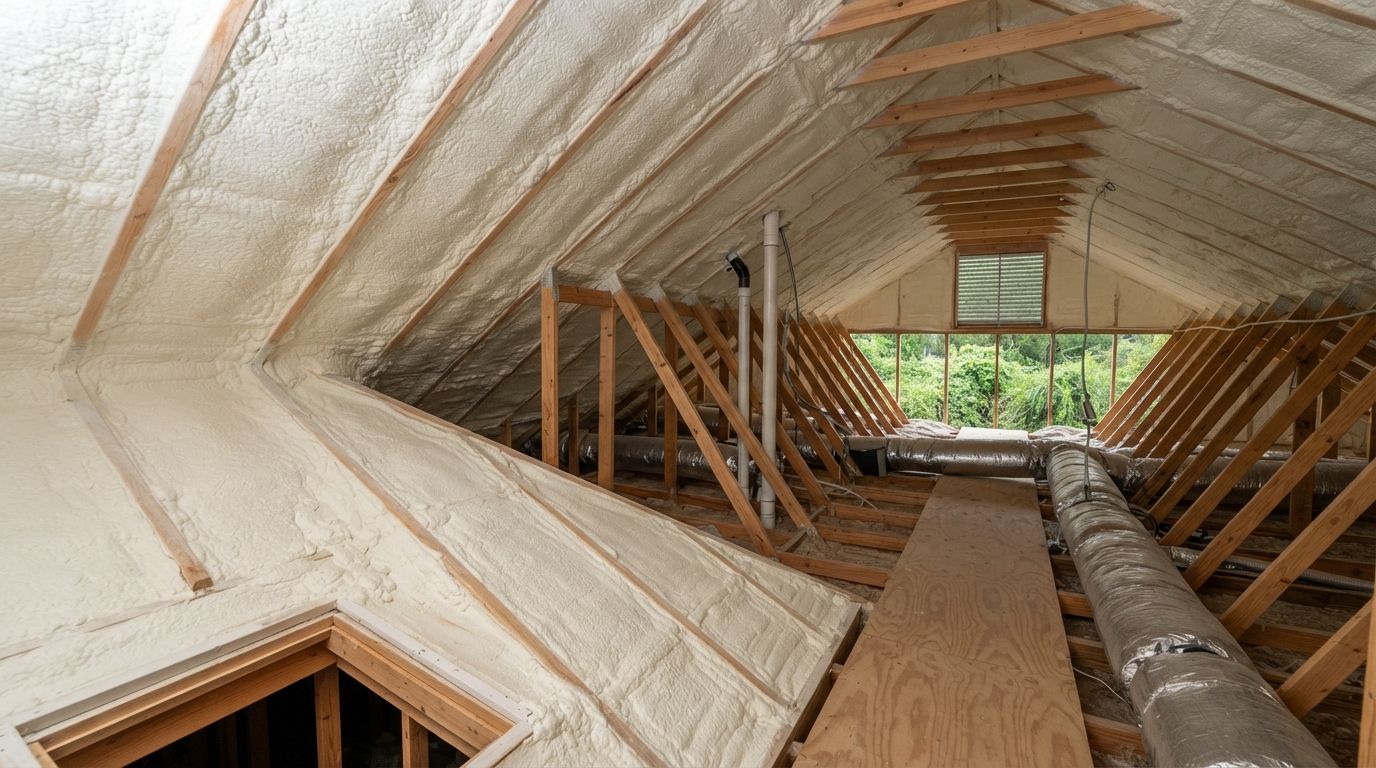 Completed attic spray foam insulation project in Spring Texas
