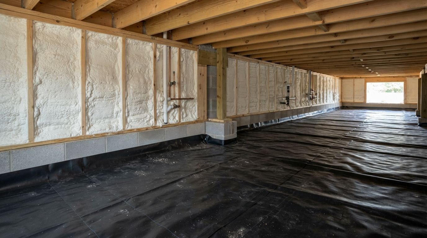 Completed crawl space spray foam insulation project in Huntsville Texas