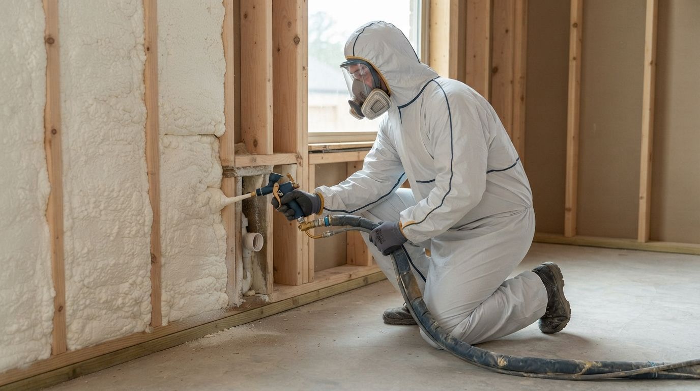 Closed cell spray foam applied to residential framing in Conroe Texas