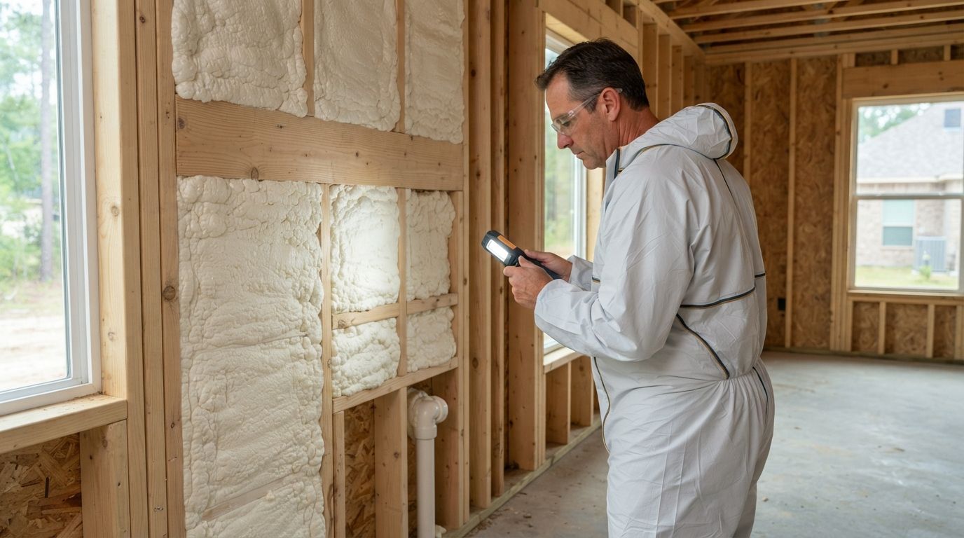 Closed cell spray foam quality inspection by a Conroe insulation technician