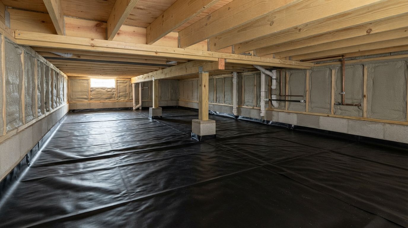 Completed closed cell spray foam rim joist insulation in Conroe Texas