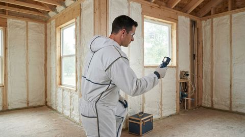 Conroe spray foam insulation technician inspecting completed professional insulation work