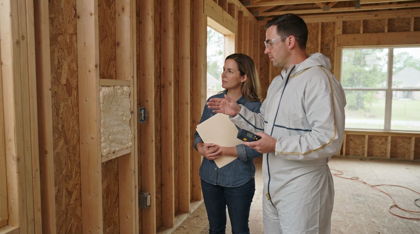 Homeowner discussing a closed cell spray foam estimate in Conroe Texas