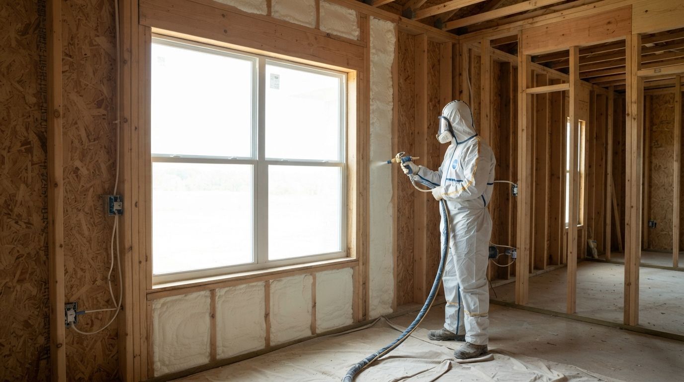Closed cell spray foam applied to residential framing in Conroe Texas