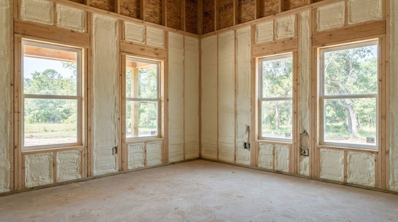 Completed closed cell spray foam wall insulation project in Conroe Texas