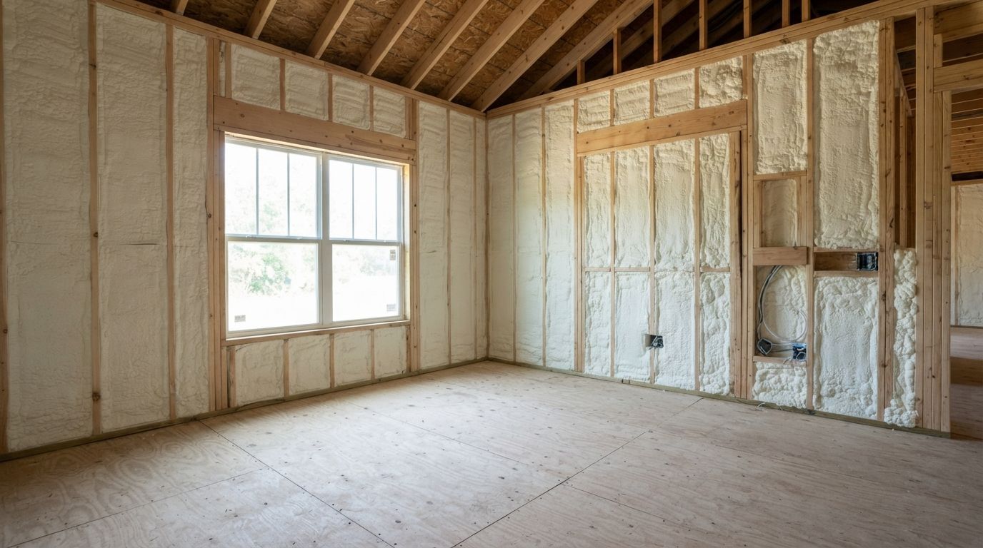 Completed spray foam wall insulation project in a Conroe Texas home