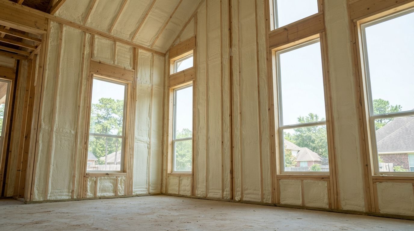 Completed closed cell spray foam rim joist insulation in Conroe Texas