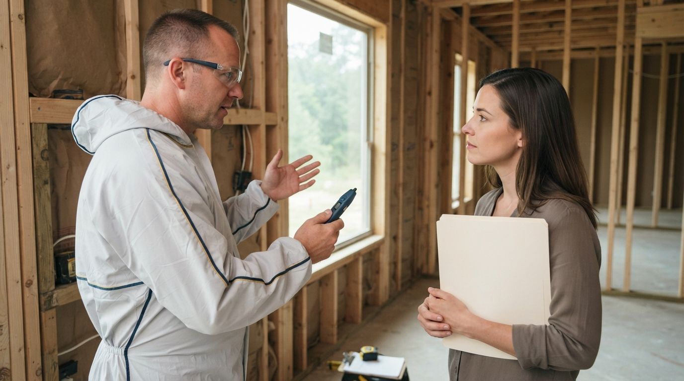 Homeowner discussing a closed cell spray foam estimate in Conroe Texas