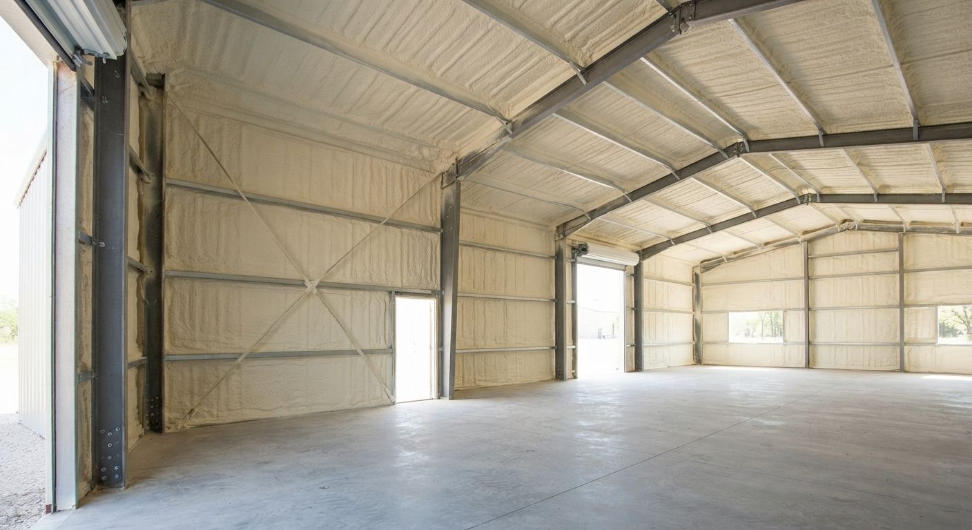 Completed metal building spray foam insulation project in Conroe Texas