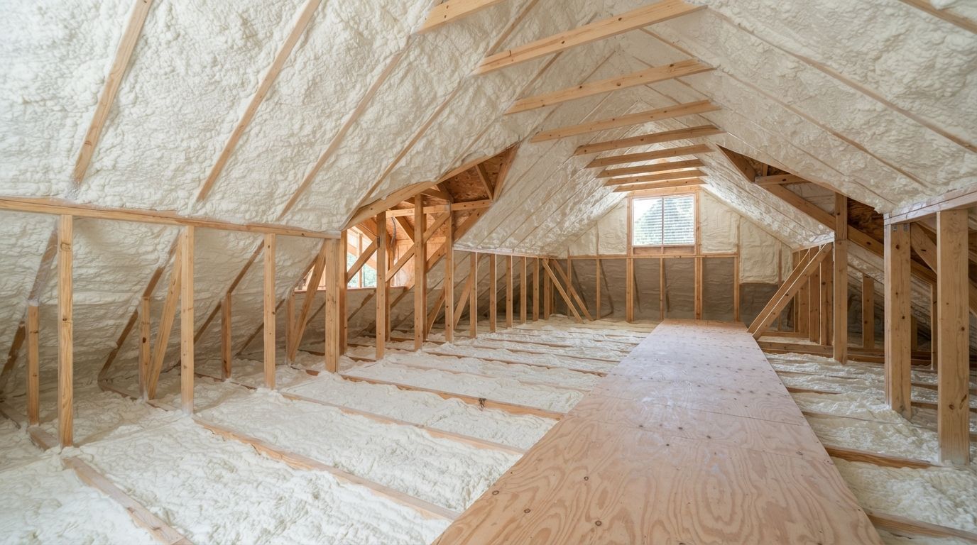Completed open cell spray foam wall insulation in Conroe Texas