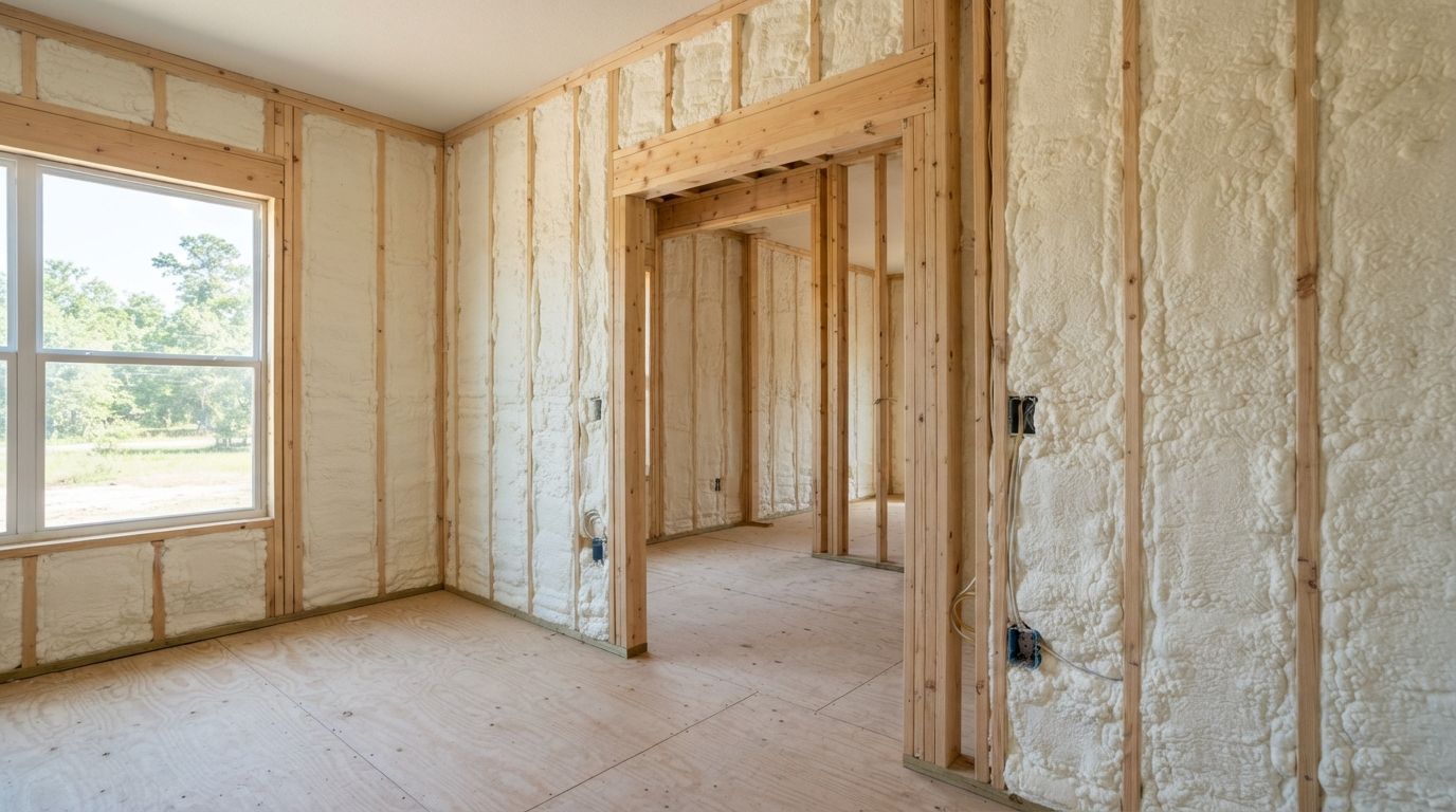 Completed open cell spray foam attic insulation in Conroe Texas