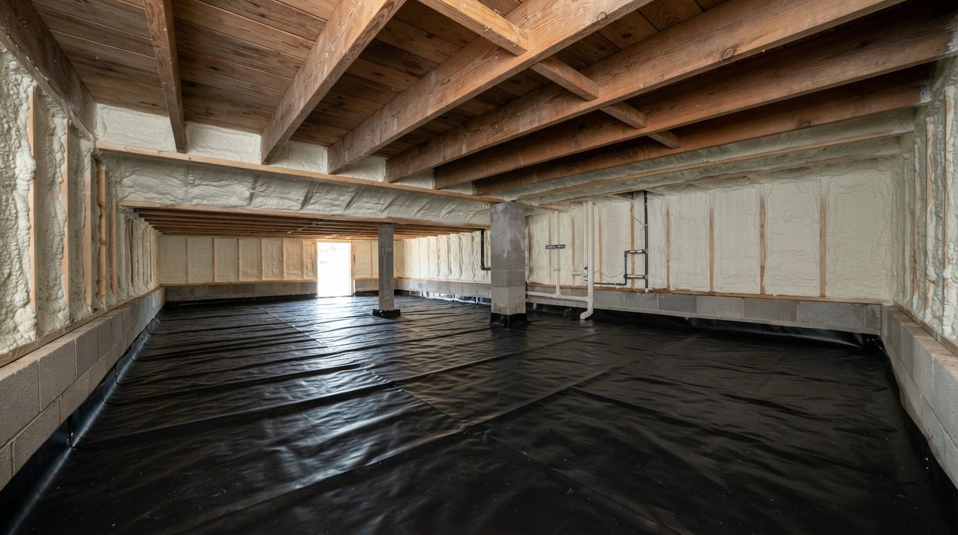 Completed crawl space spray foam insulation project in Conroe Texas