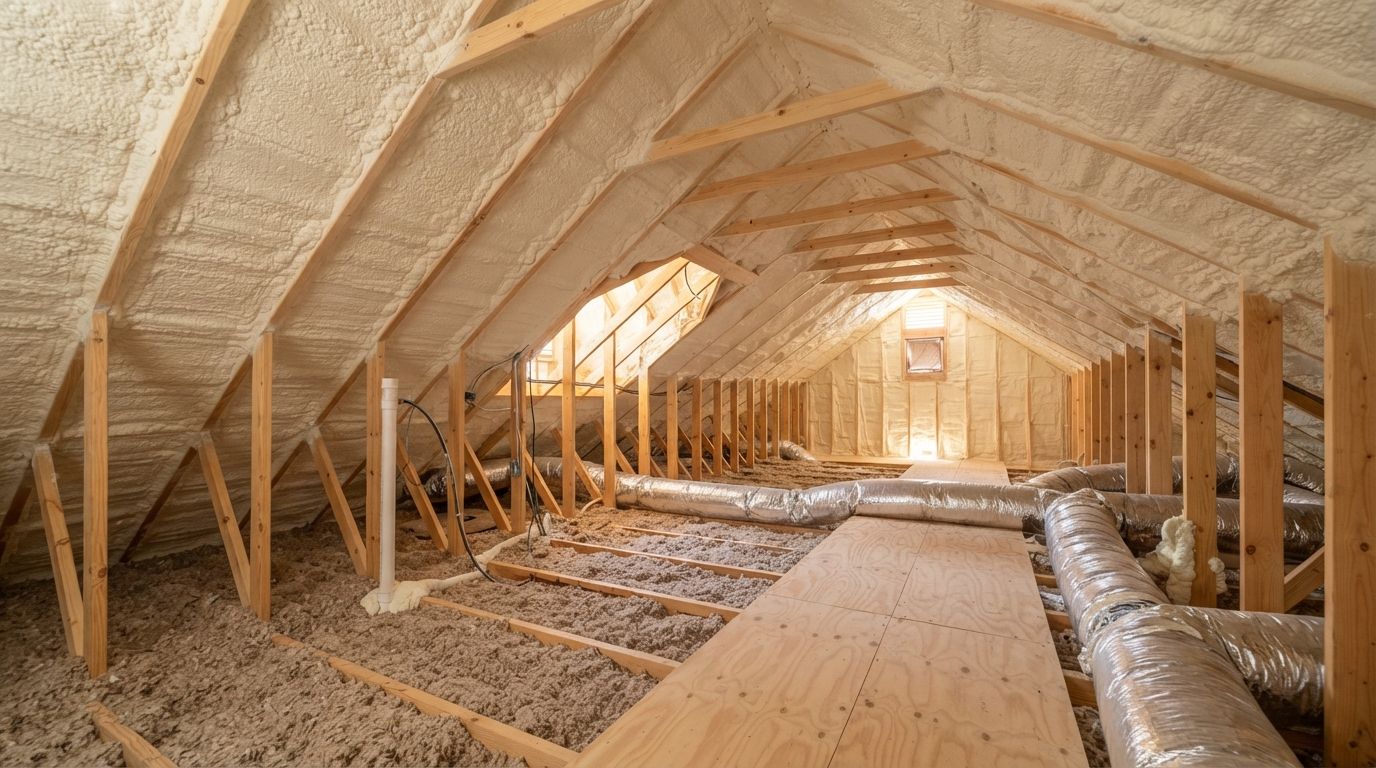 Completed attic spray foam insulation project in Conroe Texas