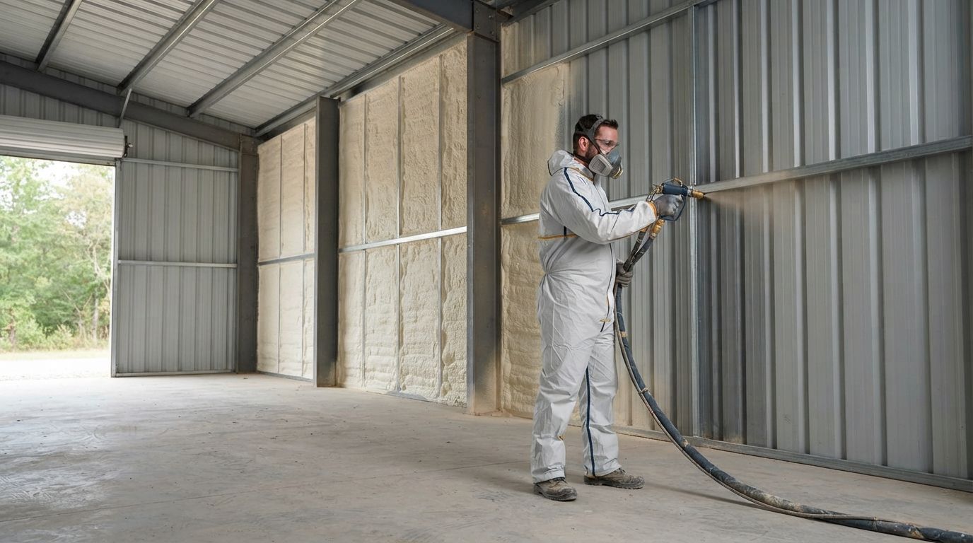Professional spray foam insulation for a metal building in Conroe Texas