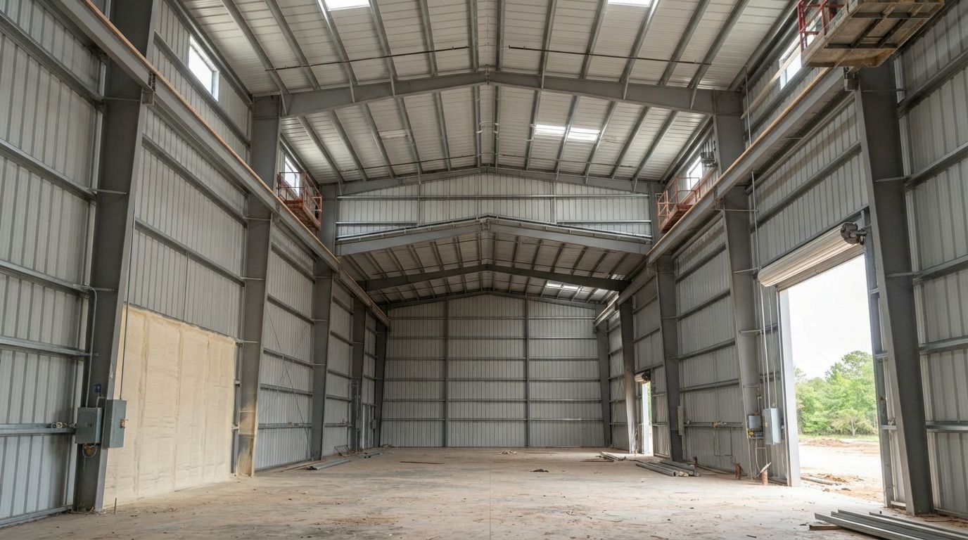 Metal building conditions affecting spray foam insulation costs in Conroe Texas