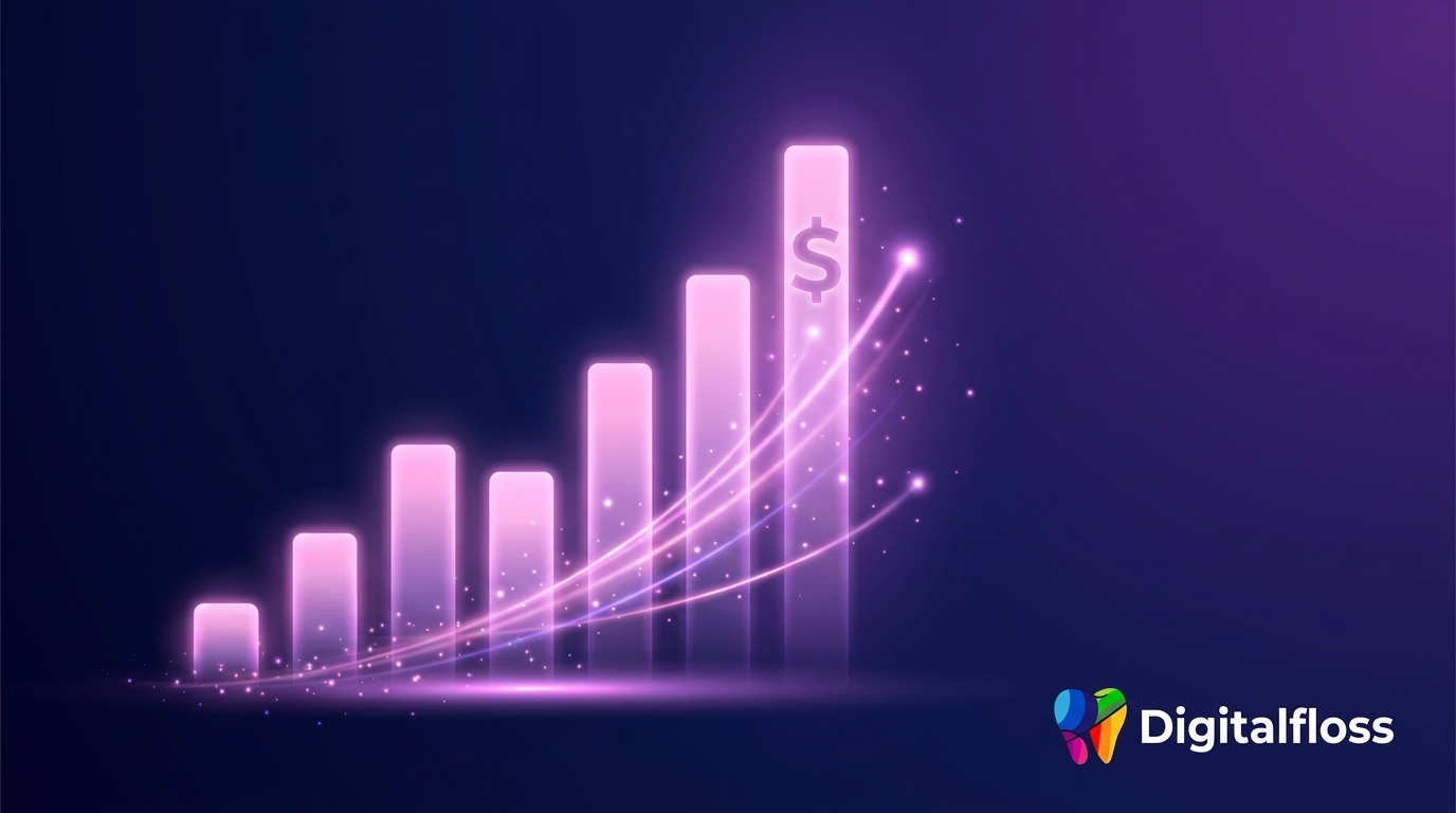 Rising enterprise value chart representing the marketing math behind a dental practice's exit value