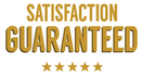 A gold sign that says `` satisfaction guaranteed '' on a white background.