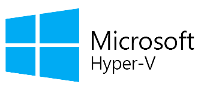 The logo for microsoft hyper-v is blue and white.