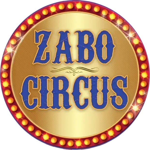A gold circle with the words zabo circus on it