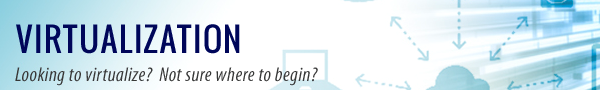 The word virtualization is on a blue background