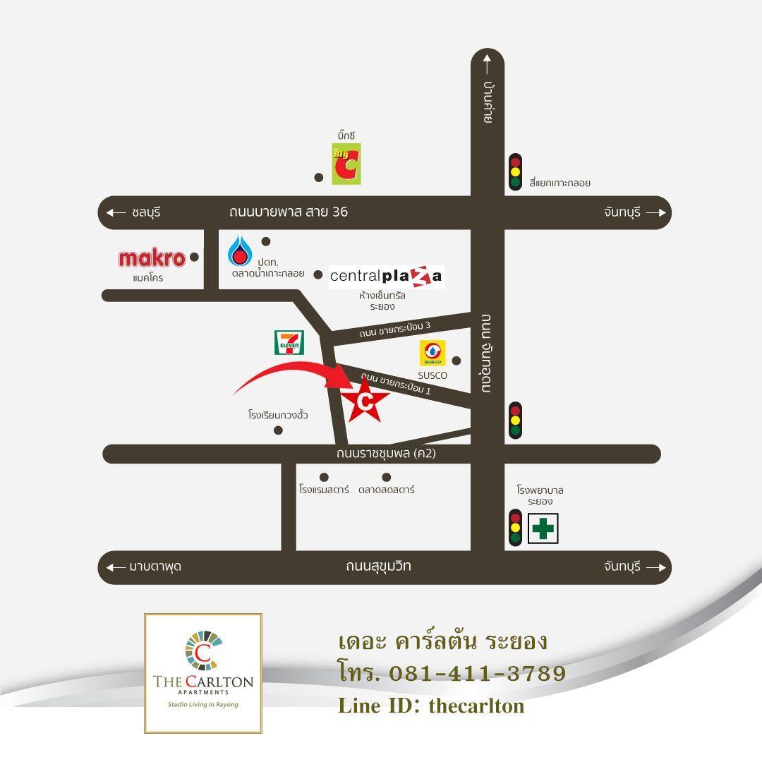 Map to the Carlton Apartments Rayong