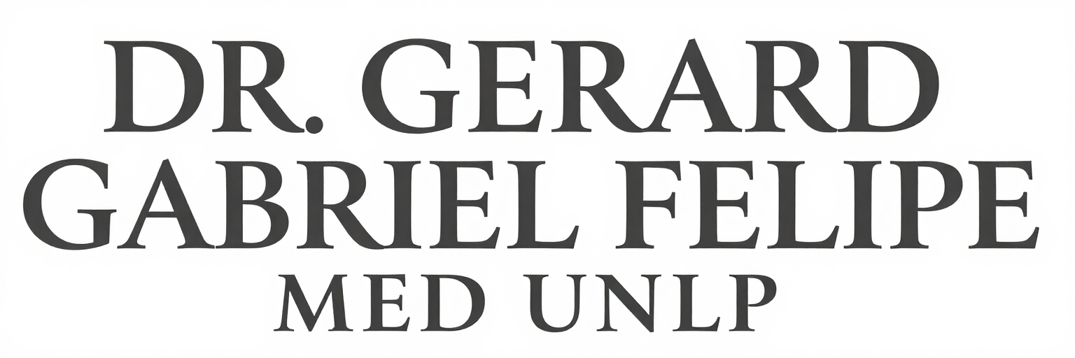 Logotipo con el texto «Dr. Gerard Gabriel Felipe» y «MED UNLP» debajo, en letras negras sobre fondo blanco