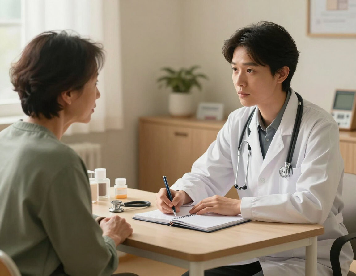 Un médico consulta a un paciente en un escritorio, en una clínica luminosa