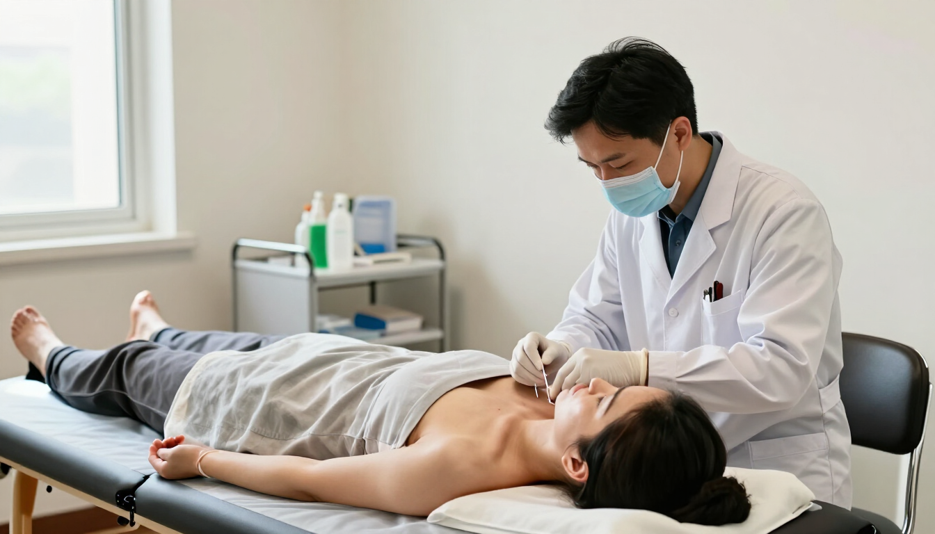 Médico examinando a un paciente acostado en una camilla de consulta